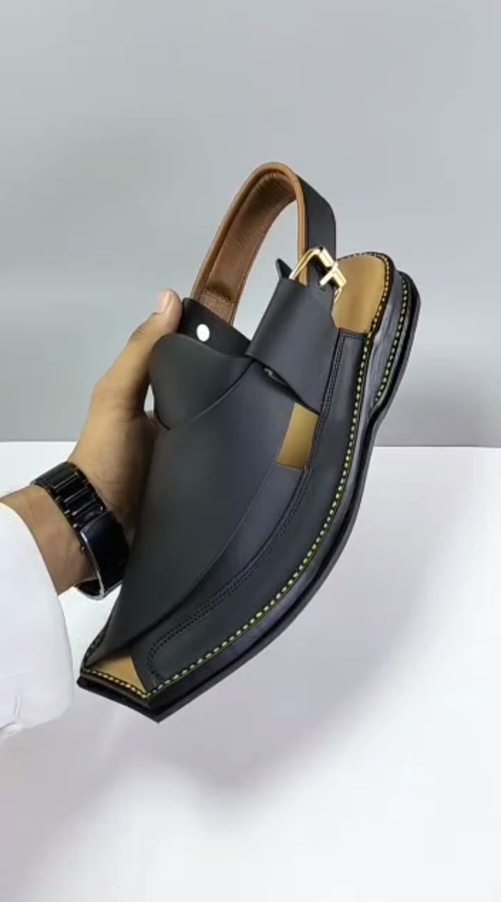 AA Double Sole Black Zalmi Peshawar Chappal Leather Handmade