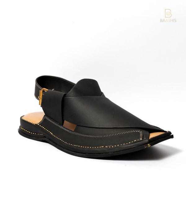 AA Double Sole Black Zalmi Peshawar Chappal  Leather Handmade