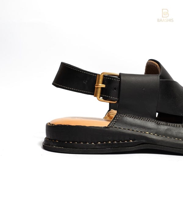 AA Double Sole Black Zalmi Peshawar Chappal  Leather Handmade