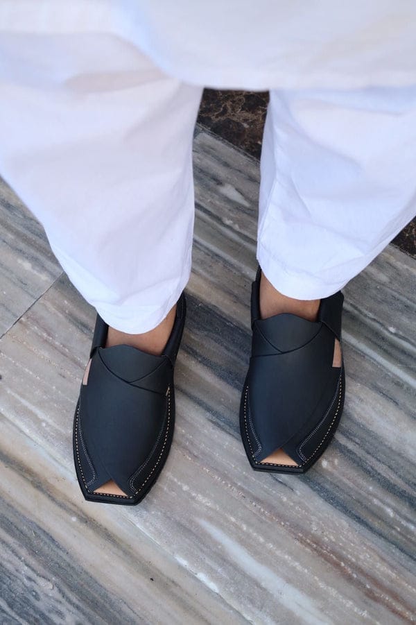 AA Double Sole Black Zalmi Peshawar Chappal  Leather Handmade