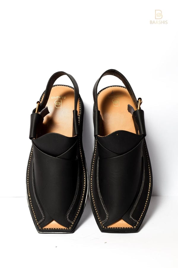 AA Double Sole Black Zalmi Peshawar Chappal  Leather Handmade